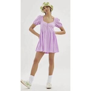 Urban Outfitters UO Maci Polka Dot Mini Dress Sz Small Puff Sleeve Lilac Cotton